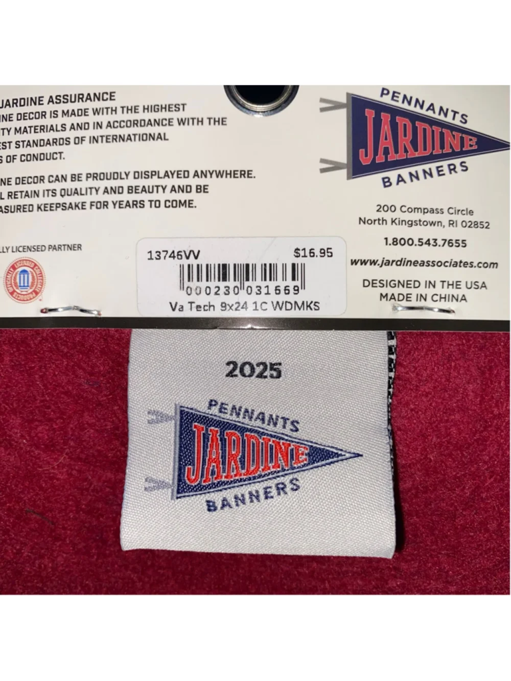 Jardine Virginia Tech Pennant Banner Maroon and Orange